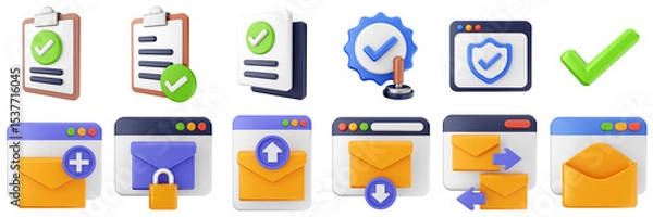 Obraz 3d website webpage approved data digital communication icon set bundle illustration