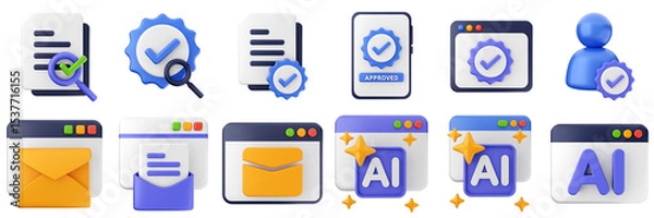 Obraz 3d website webpage approved data digital communication icon set bundle illustration