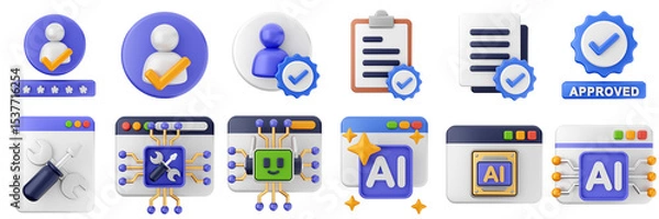 Fototapeta 3d website webpage approved data digital communication icon set bundle illustration