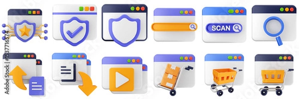 Fototapeta 3d website webpage approved data digital communication icon set bundle illustration