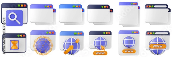 Fototapeta 3d website webpage approved data digital communication icon set bundle illustration