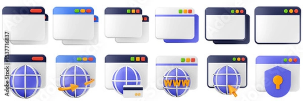 Obraz 3d website webpage approved data digital communication icon set bundle illustration