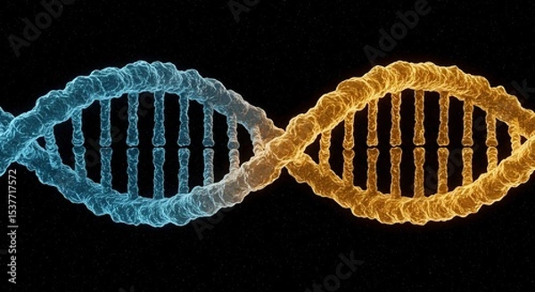 Obraz DNA Double Helix Structure Digital Rendered Illustration with Genetic Code Representing Biological Science in Black Background Theme