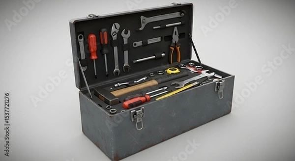 Obraz Open Metal Tool Box with Assorted Hand Tools