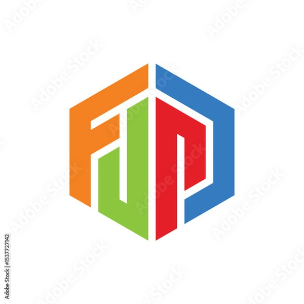 Fototapeta letter FJP hexagon concept logo design vector