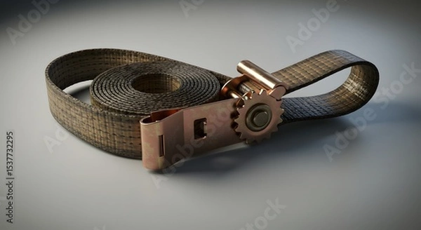 Obraz Rolled Cargo Strap with Ratchet Buckle: Industrial Securing Equipment