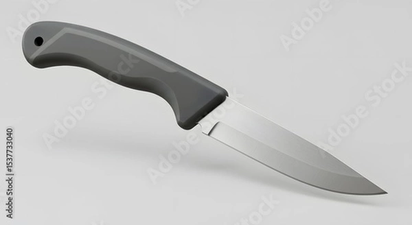 Fototapeta Sharp Fixed Blade Knife with Ergonomic Gray Handle - 3D Render
