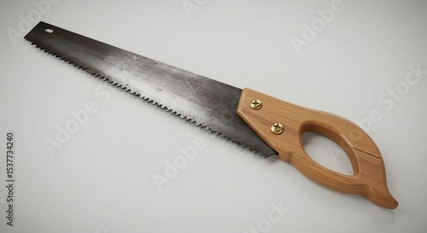 Fototapeta Vintage Hand Saw with Wooden Handle - 3D Render