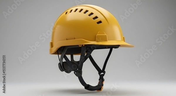 Fototapeta Yellow Safety Helmet with Chin Strap - Construction Hard Hat 3D Render