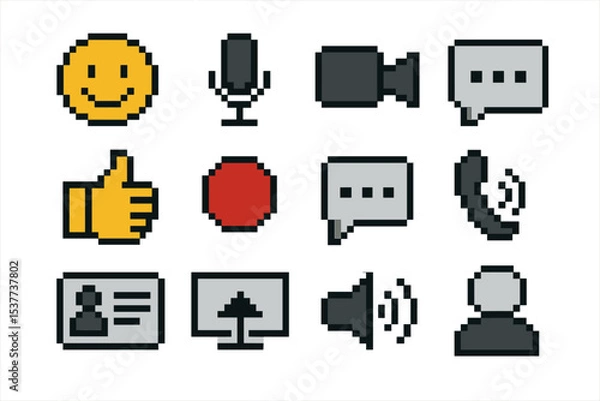 Obraz Pixel art icons: communication and multimedia symbols