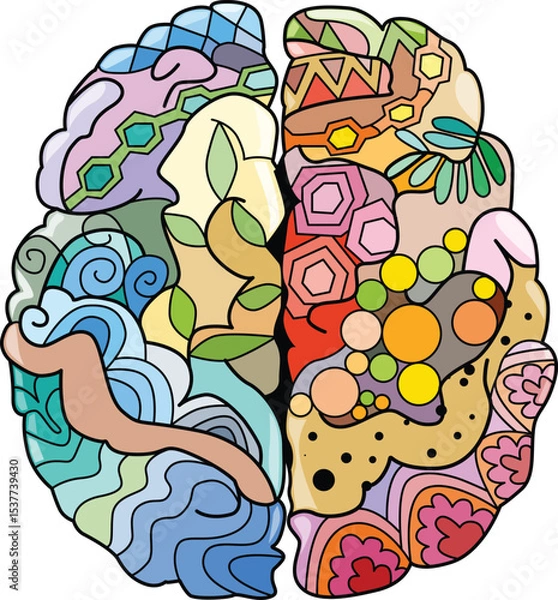 Fototapeta Brain image in zentangle style. Decorative unusual ornaments.