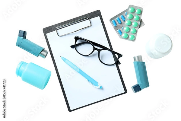 Obraz Health items set for consultation, isolated on white, PNG