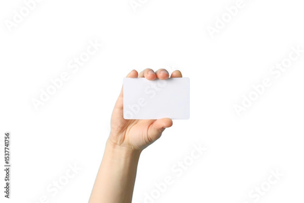 Obraz Hand holding a blank card, white bg, isolated on white, PNG