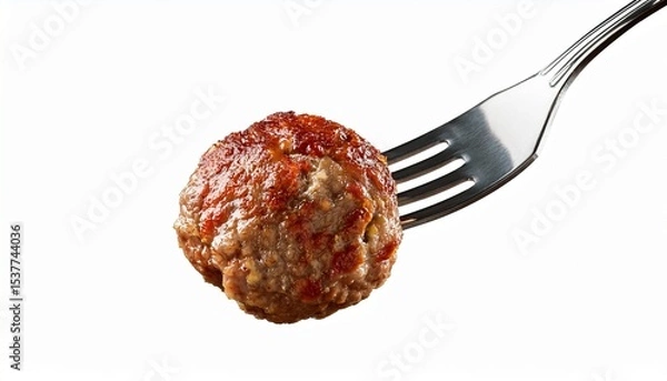 Obraz meatball on a fork isolated on transparent background generative ai