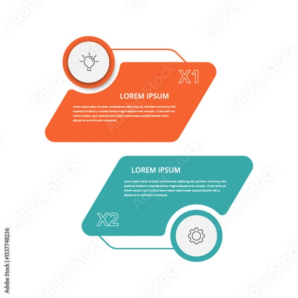 Fototapeta 2 step digital business strategy comparison. Workflow for modern corporate team infographic template.