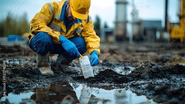 Fototapeta An environmental scientist conducting soil contamination assessment