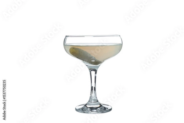 Obraz PNG, Brine cocktail with pickled cucumber in glass, isolated on white background