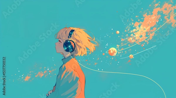 Obraz 宇宙で音楽を聴く少女