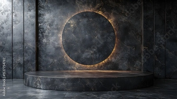 Fototapeta Dramatic Minimalist Circular Frame in Dark Moody Studio Setting