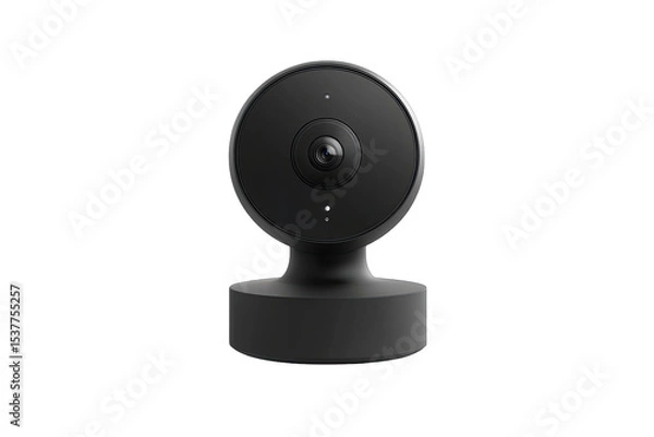 Fototapeta Sleek black circular security camera on a stand