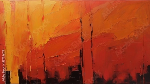 Obraz Abstract cityscape painting in warm orange and red tones