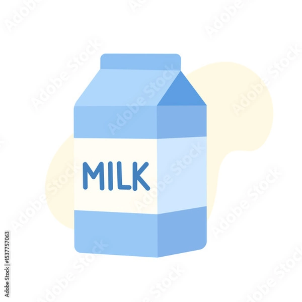 Fototapeta A milk carton stands upright, showcasing a light blue color scheme and a prominent label. The design is simple and modern, emphasizing freshness and purity.