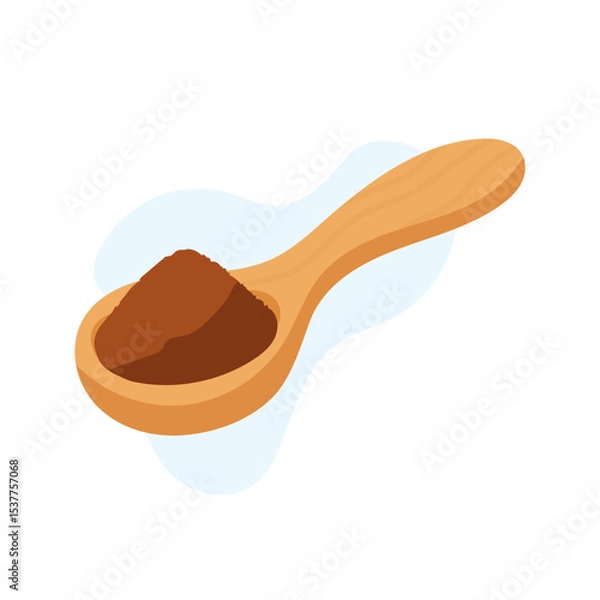 Fototapeta A wooden spoon holds a pile of ground coffee, perfect for cooking. This setting highlights the simplicity and warmth of preparing meals in a cozy kitchen.