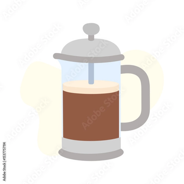Fototapeta A sleek french press sits on a countertop, filled with freshly brewed coffee. Steam rises from the rich beverage, inviting a warm start to the day.