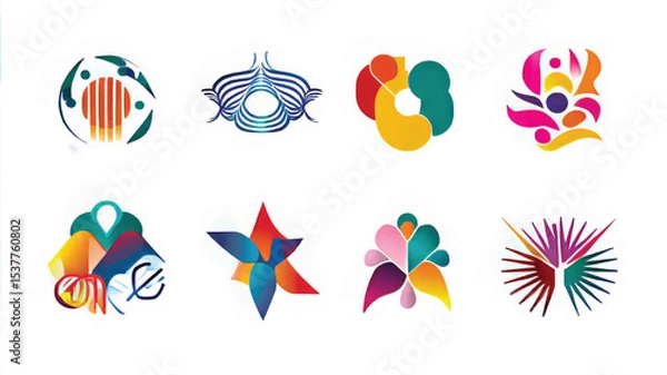 Obraz Abstract Symbols and Creative Icons: Colorful Logo Designs Featuring Modern Art and Geometric Shapes for Unique Brand Identity in Digital Art and Visual Communication
