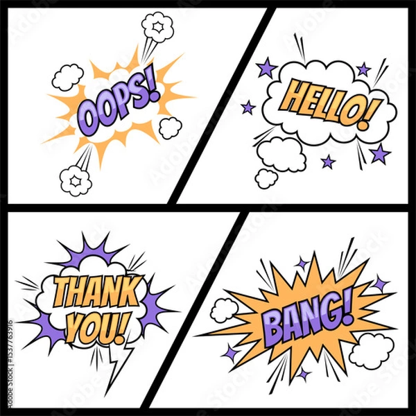 Fototapeta Comic explosion set of speech bubble with text expression