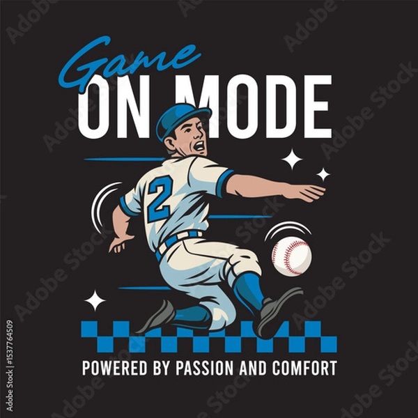 Fototapeta Vector Illustration of Baseball Player Trow Baseball's Ball with Detailed Retro Cartoon Available for Tshirt Design