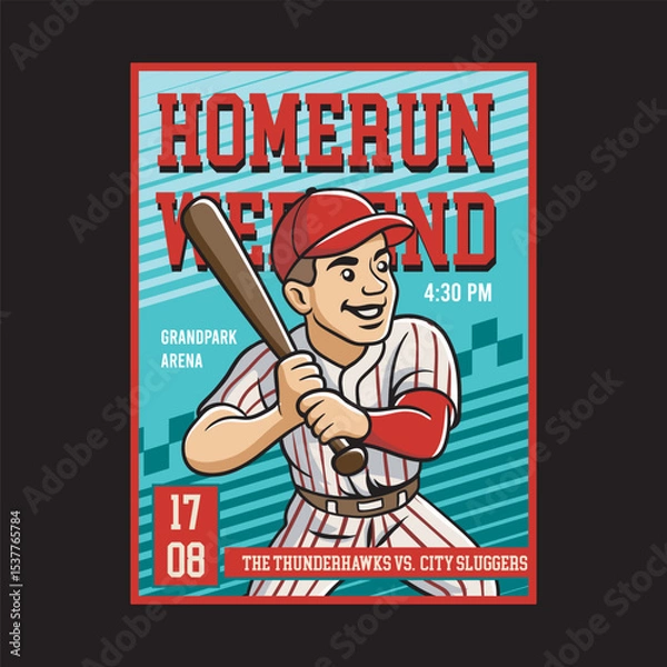 Fototapeta Vector Illustration of Baseball Player Carrying Baseball Bat with Detailed Retro Cartoon Available for Poster