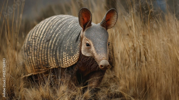 Obraz An armadillo in its natural environment. An armored mammal. Nine banded specials native to the United States.