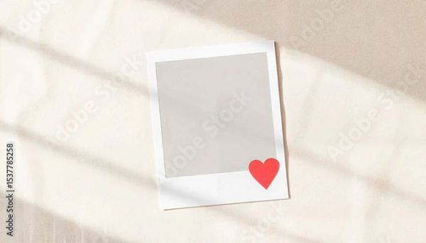 Fototapeta Blank photo frame with red heart design on textured background  