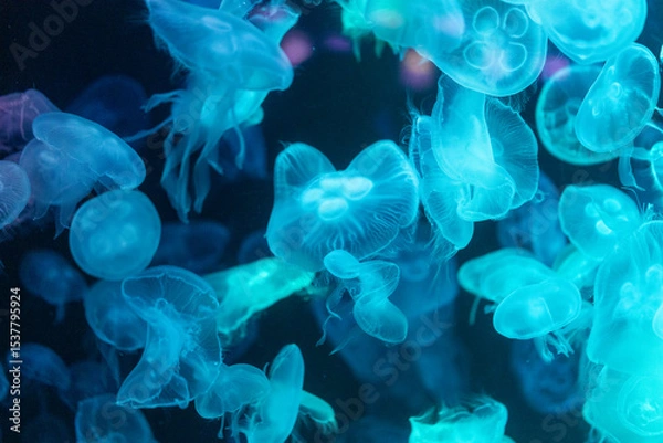 Obraz Glowing colourful Jellyfish in a Neon Aquarium