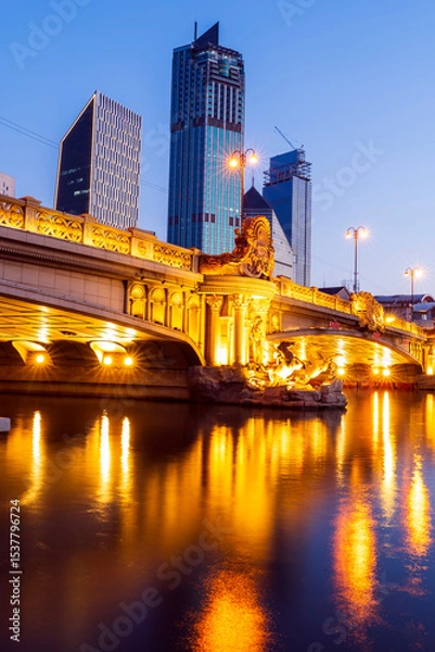 Obraz City view of Tianjin China at night