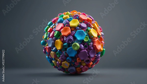 Fototapeta colorful deformed sphere on grey background - copyspace