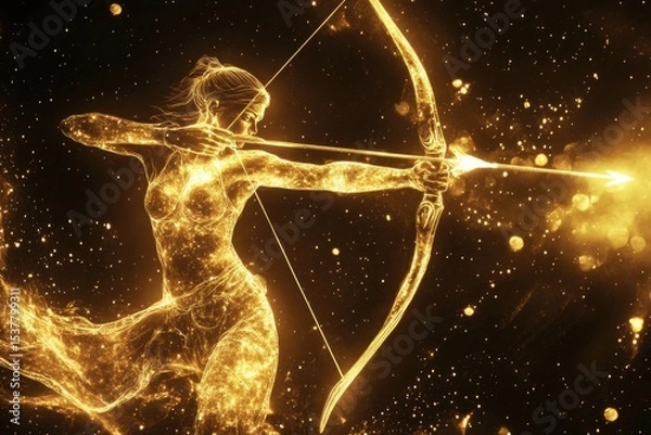 Fototapeta Sagittarius Zodiac Sign Constellation in Glowing Golden Light