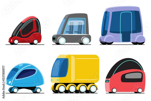 Fototapeta Futuristic car . Future sci-fi high technology vehicles cartoon illustration . Flat design . Isolate on white background . Set 1 of 3 . Vector .