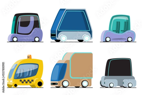 Fototapeta Futuristic car . Future sci-fi high technology vehicles cartoon illustration . Flat design . Isolate on white background . Set 3 of 3 . Vector .