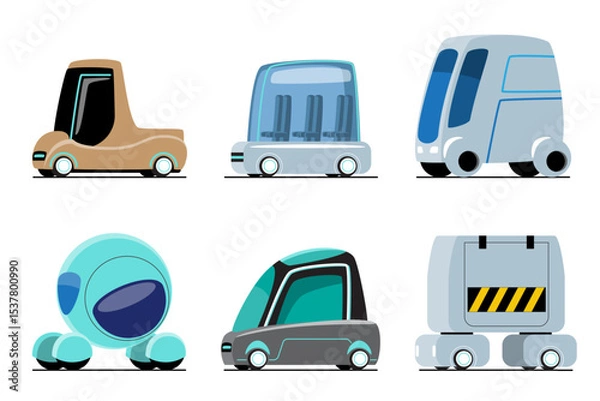 Fototapeta Futuristic car . Future sci-fi high technology vehicles cartoon illustration . Flat design . Isolate on white background . Set 2 of 3 . Vector .