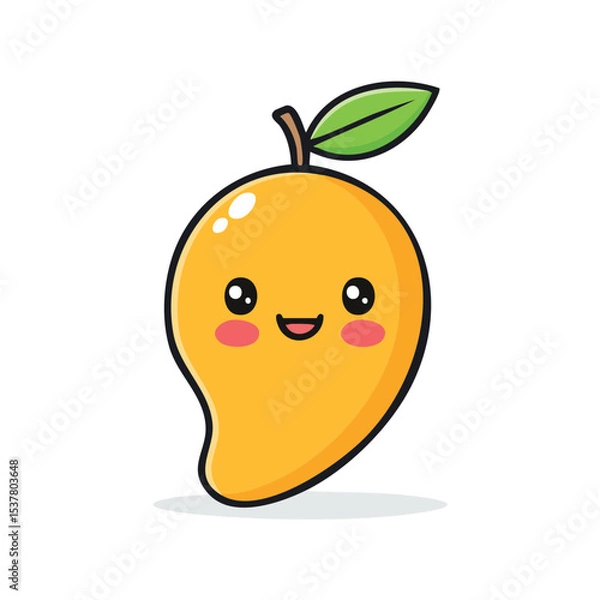 Fototapeta Cute Mango Vector with Bold Black Outline and Happy Face in Minimal Flat Illustration Style
