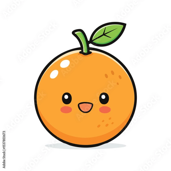 Fototapeta Cute Orange Vector with Bold Black Outline and Happy Expression in Minimal Flat Illustration Style

