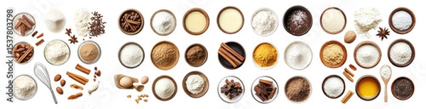 Obraz Assorted Baking Ingredients for Homemade Cake Preparation, PNG bundle collection, Isolated on Transparent Background