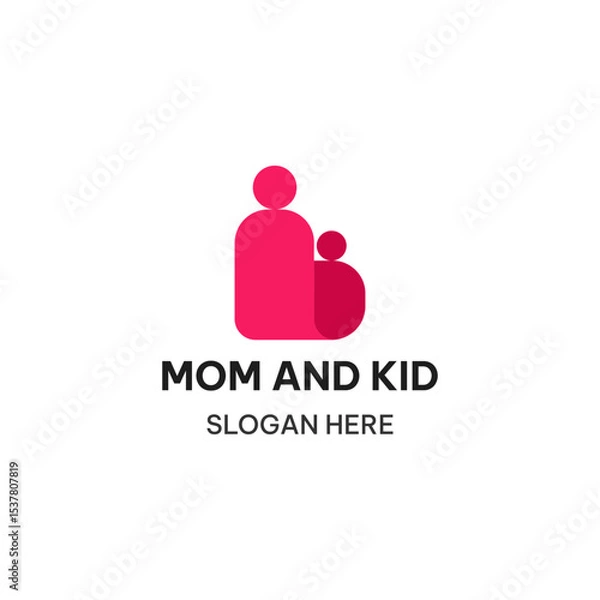 Obraz Mother and kid logo template in flat style. Family love vector illustration. Parenting flat icon