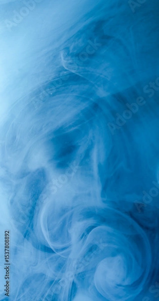Fototapeta Fume fluid. Paint steam. Blue water color pigment wave blend abstract blur background. Vapor whirl fantasy veil twist dye texture.