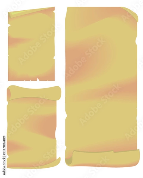 Fototapeta Vector illustration of ancient paper scrolls with classic aged textures. Suitable for fantasy maps, vintage backgrounds, medieval scripts, and storytelling artwork. High-quality and editable format.