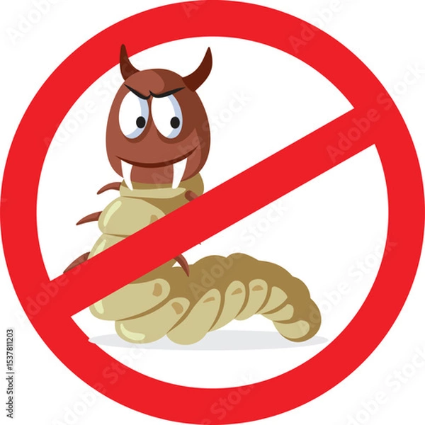 Fototapeta Stop Woodworm Vector Cartoon Sign of Awareness Design. Symbol for pest controlling insects that infest a house 
