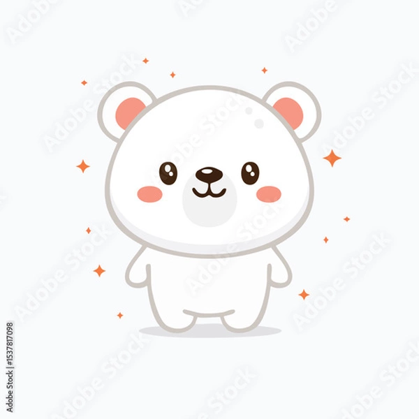 Fototapeta Minimal Flat Vector of a Cute Polar Bear with Bold Black Outline and Happy Expression