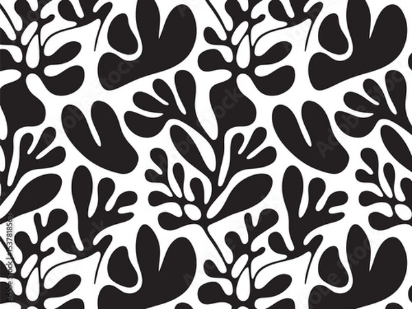Fototapeta abstract botanical pattern black and white, abstract botanical background, silhouette background